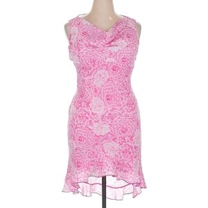 Vintage 90s Romantic Cowl Neck Pink Floral Sleeveless Mini Sun Dress Size XL